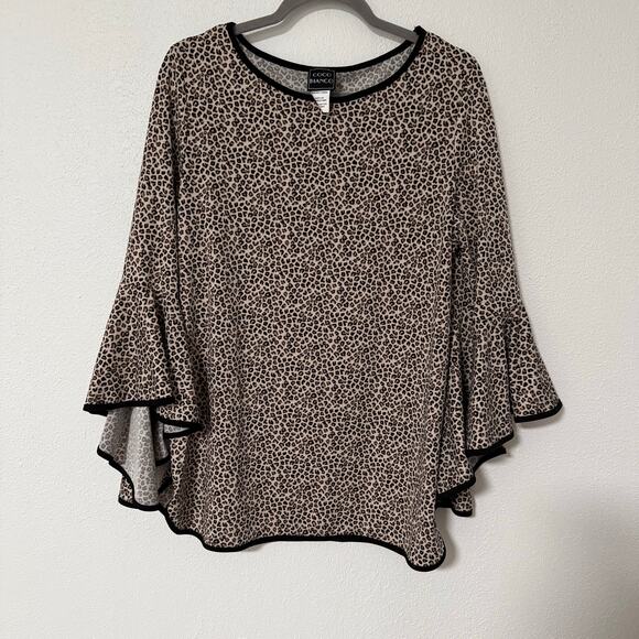 Coco Bianco Women's Animal Print Bell Sleeve Top Size XL - Picture 1 of 10
